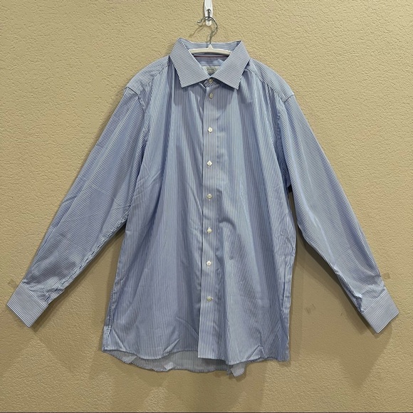 ETON Contemporary Mens Dress Shirt 46 18 Blue White Striped Button Up Office EUC - Picture 1 of 7